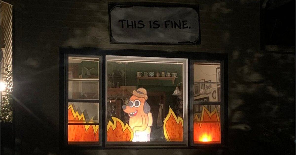 This Is Fine Indiana Family Delights With Meme Themed Halloween Display