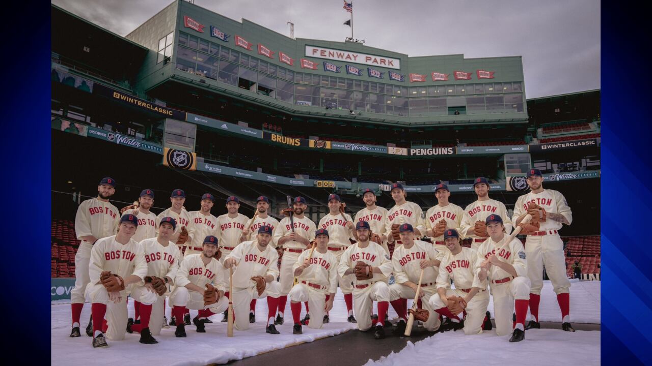 Bruins arrive at Fenway Park in vintage Red Sox jerseys ahead of