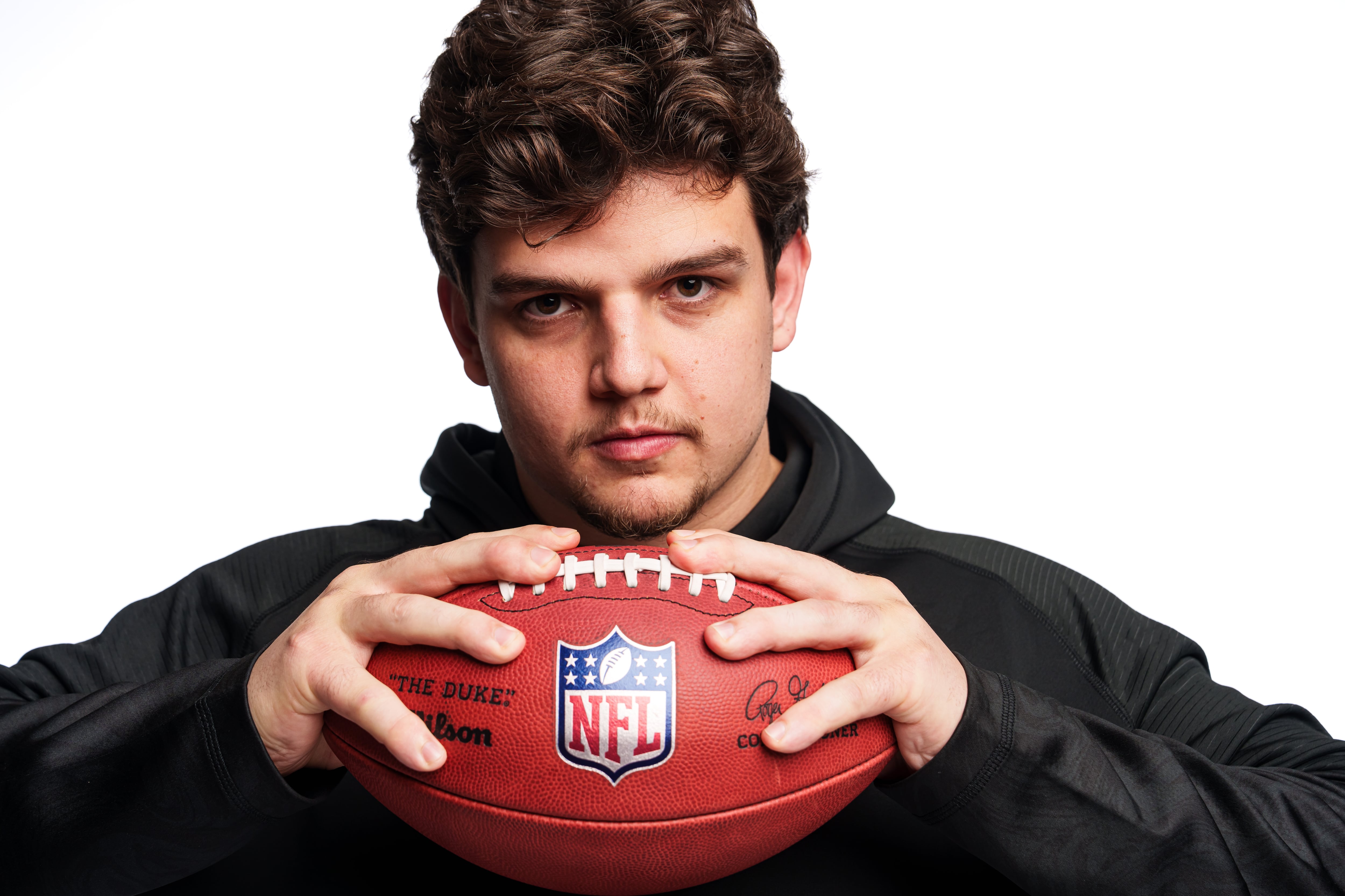 INDIANAPOLIS, INDIANA - FEBRUARY 28: Offensive lineman Will Campbell of the LSU Tigers poses for a portrait at the Indiana Convention Center on February 27, 2025 in Indianapolis, Indiana. (Photo by Todd Rosenberg/Getty Images)